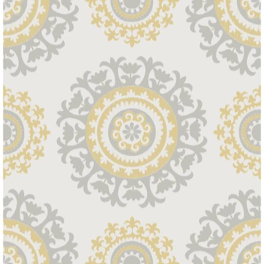 NuWallpaper Gray & Yellow Suzani Peel & Stick Wallpaper